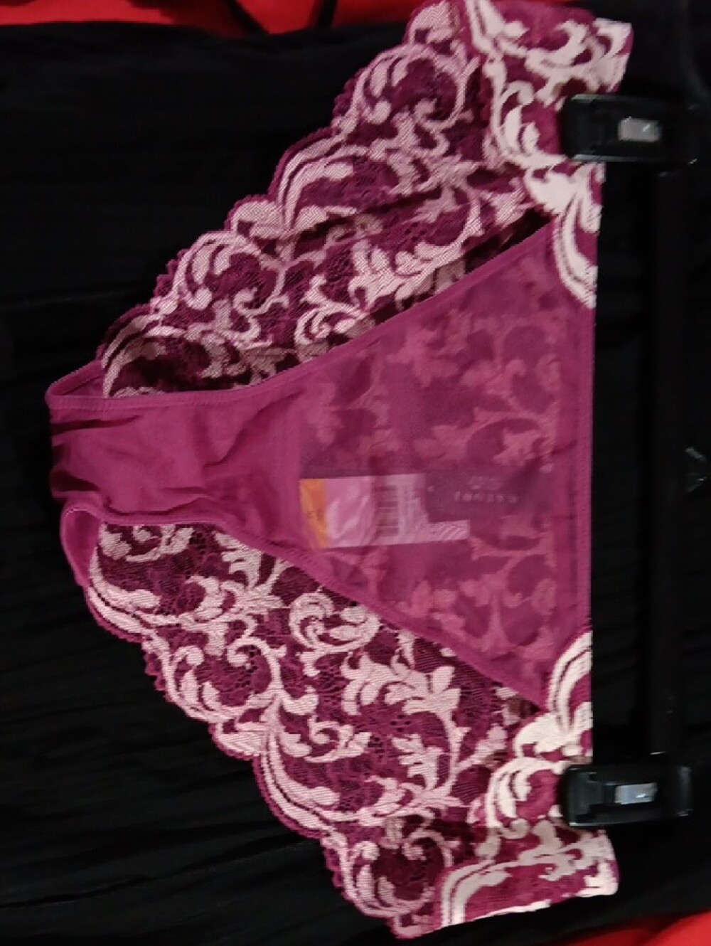 Plunge T-Shirt Bra [36B] and Panty [Medium] Set with White Lace Trim — Magenta - Picture 6 of 9
